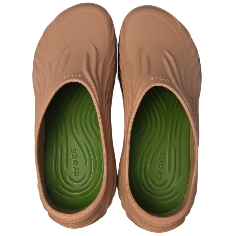 Crocs Echo‎ Wave Clog Mens 10 Women 12 Cork Brown Wavy Slip On Rubber Sandal NEW